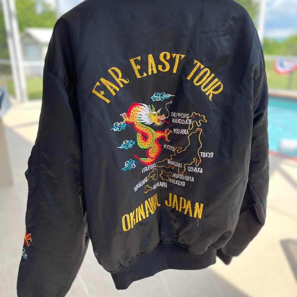 Far East Tour Okinawa Japan Embroidered Bomber Jacket - Black